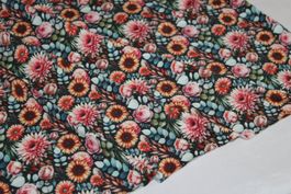 Stoff Viscosejersey Digitaldruck d.grün/Blumen