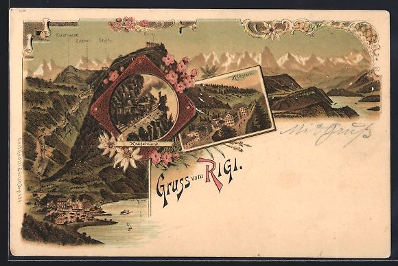 Cartes postales: Litho Rigi, Panorama mit Kulm, Klösterl – D'occasion à Berlin par bartko-reher