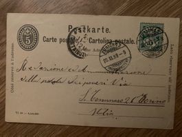 Postkarte 20.XI.99 Zürich 12 mit Wertaufdruck und Wertziffer