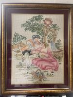 Antikes Stickbild, gerahmt, Wanddeko, Vintage-Stil, Deko