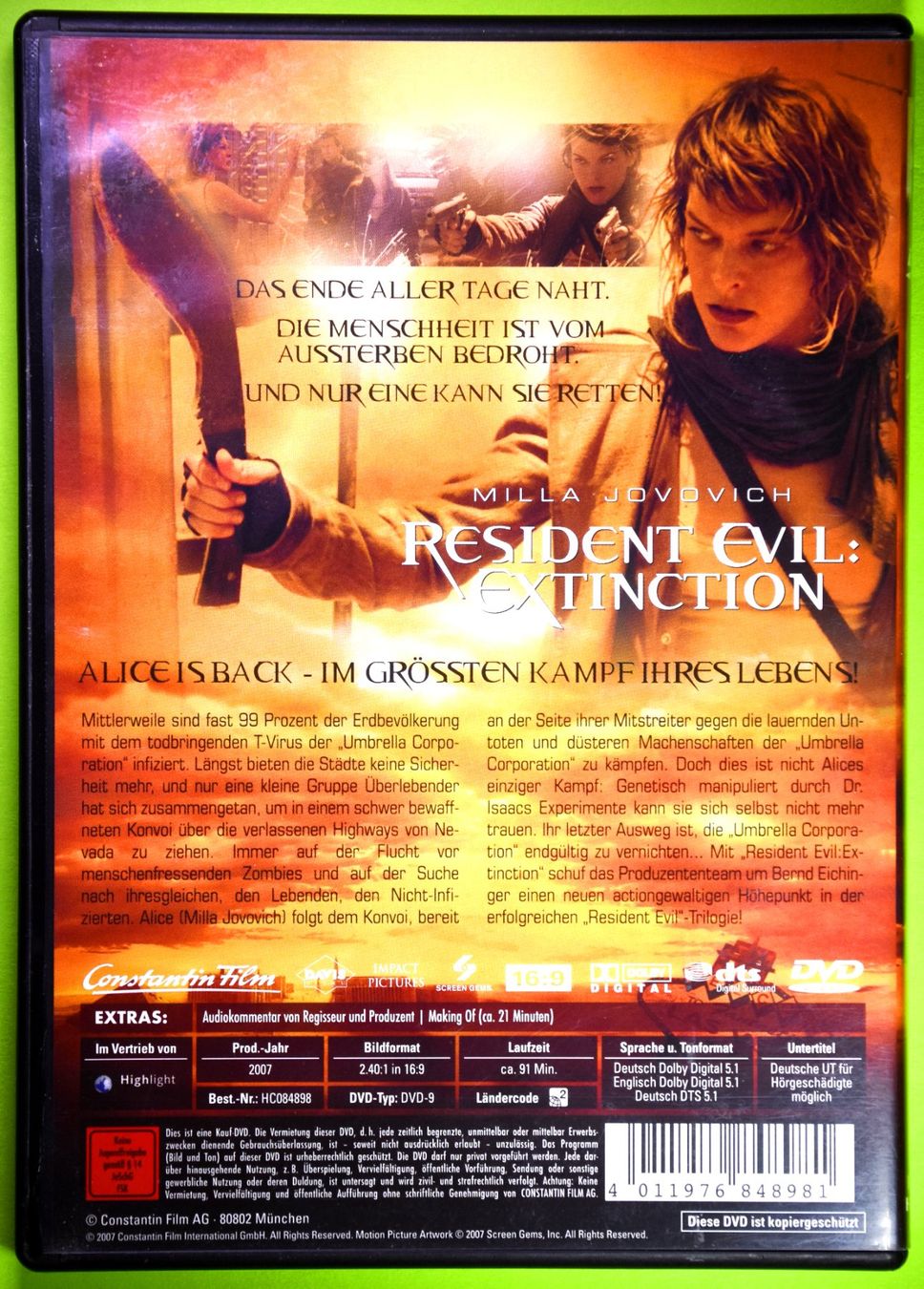 Tutti i DVDs: RESIDENT EVIL  /  EXTINCTION  /  MILLA JOVOVICH  /  HORROR ! – Nuovo (secondo la descrizione) da Luzern venduto da piro12 1