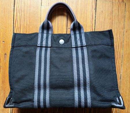 HERMÈS HERLINE : Petit sac en toile noire Vintage Y2K