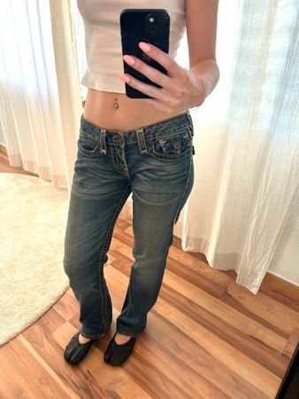 rare vintage true religion low rise jeans washed blue