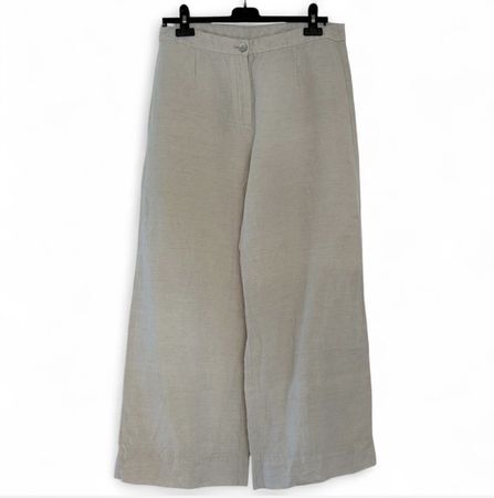 BEIGE LINEN BLEND WIDE-LEG PANTS