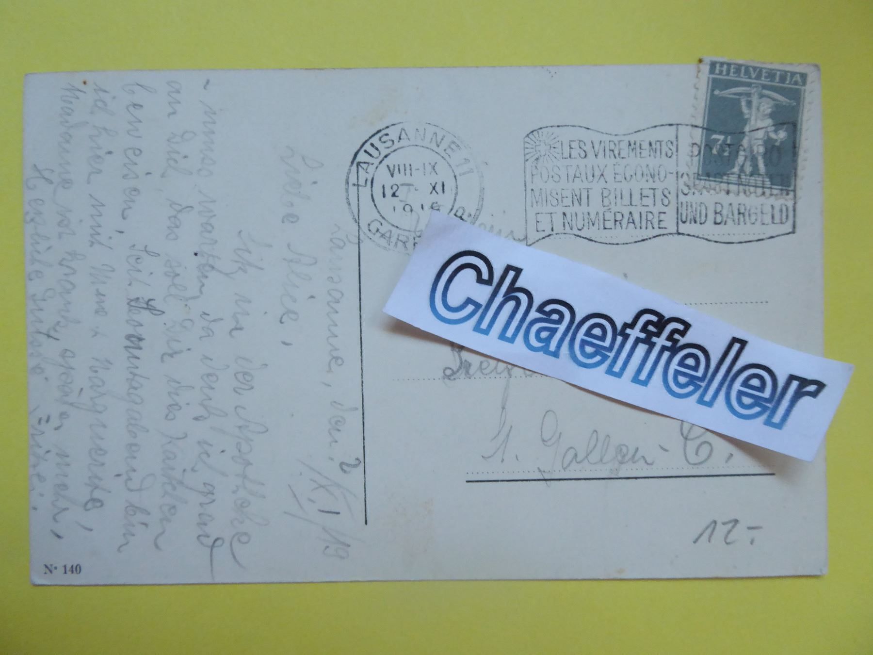 Cartoline postali: 1919  Lausanne, Place de la Riponne – Usato da Zürich venduto da Chaeffeler 2