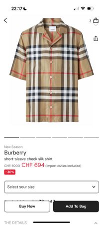 Burberry Short Sleeve Check Silk Shirt - Size XXS