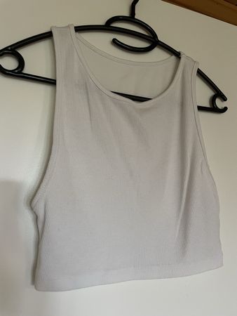 Damen Crop Top weiss gerippt