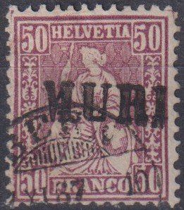 Tutti i francobolli: Sitzende Helvetia Nr.43, MURI – Usato da Samnaun-Compatsch venduto da Muckimu