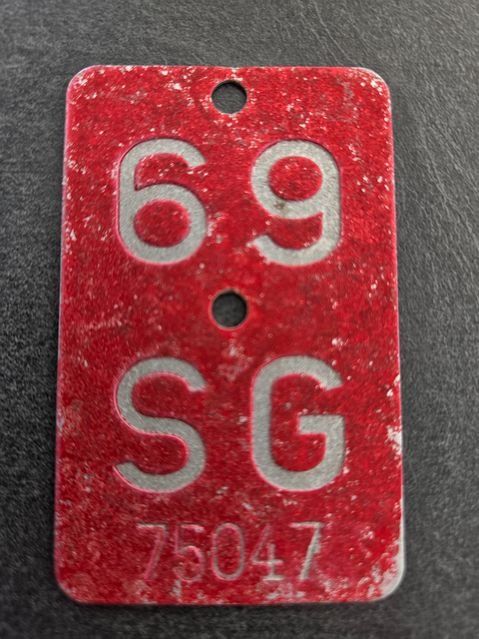 Sachs Insegne: Velonummer SG 69 plaque Velo – Usato da Schenkon venduto da Uhu007