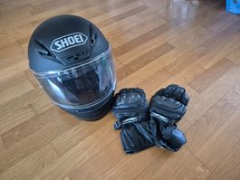 Shoei Motorradhelm Schwarz Matt + Handschuhe, Top Zustand...