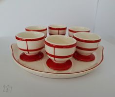 Vintage 8-teiliges Eierbecher Set TTT Keramik