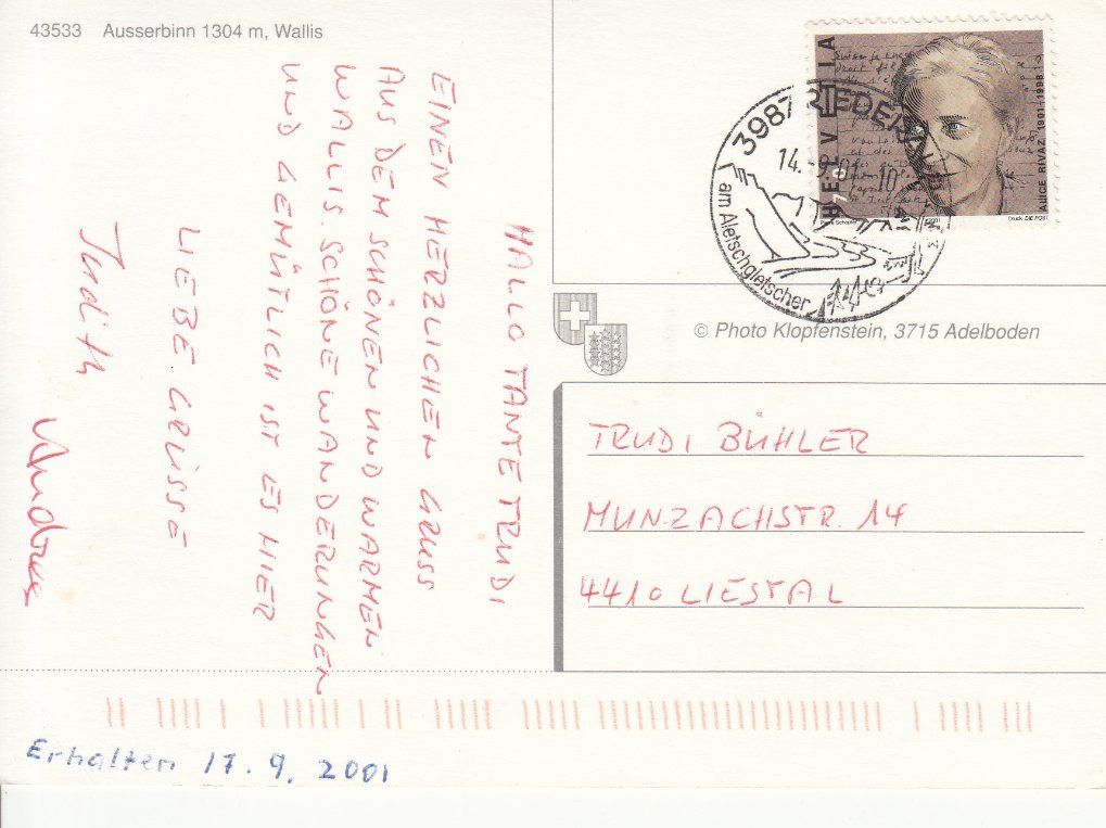 Cartoline postali: Ausserbinn 2001 – Usato da Bürglen TG venduto da StampGraf 1