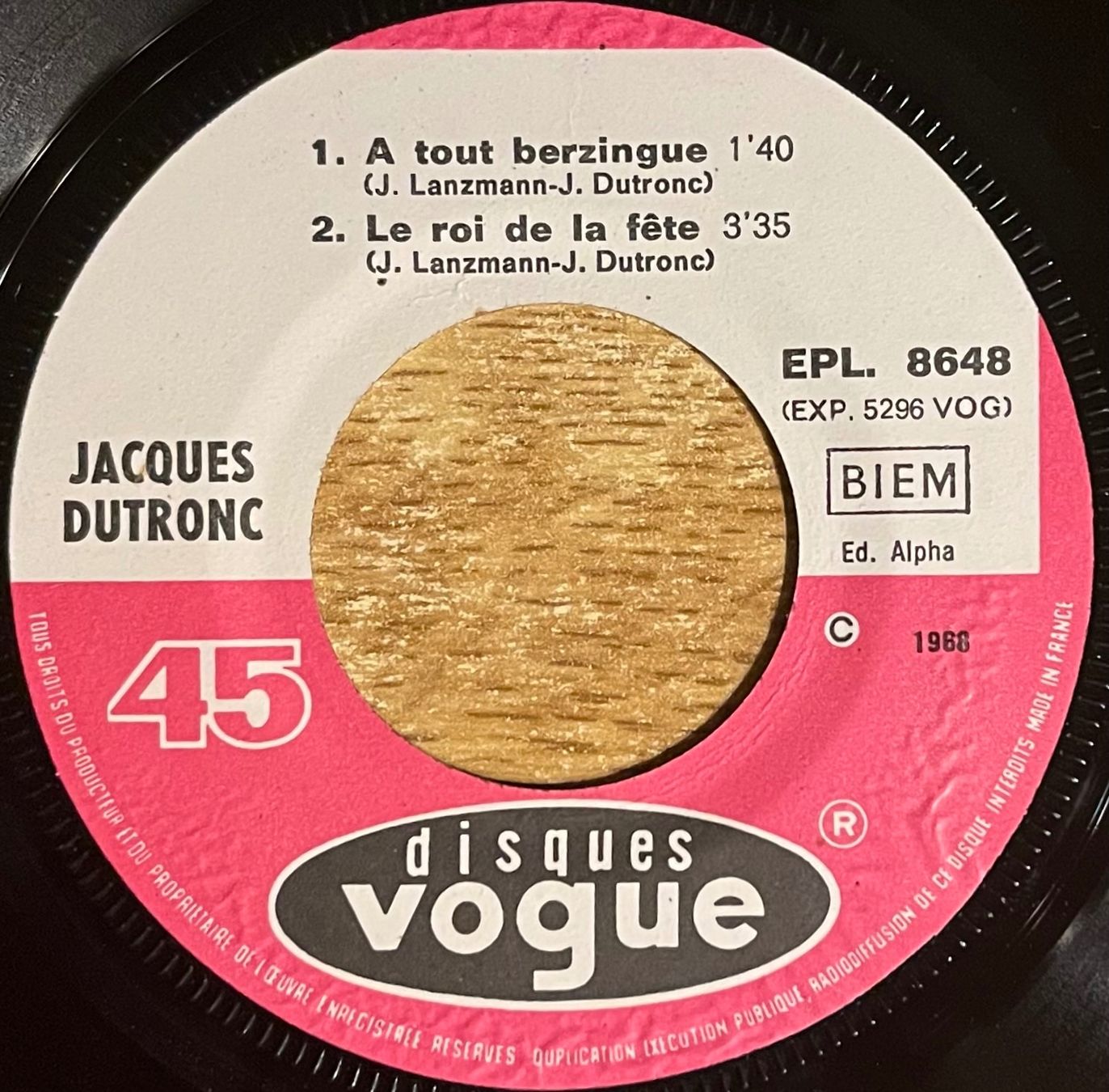 Dischi in vinile: JACQUES DUTRONC - A TOUT BERZINQUE / PROVERBES – Usato da Bussigny venduto da vinyl-pas-cher 2