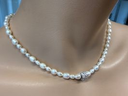 SÜSSWASSER Collier Halskette Perlenkette Anhänger 42 cm  NEU