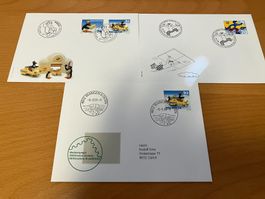 3 FDC Globi und Pingu 1997 und 1999