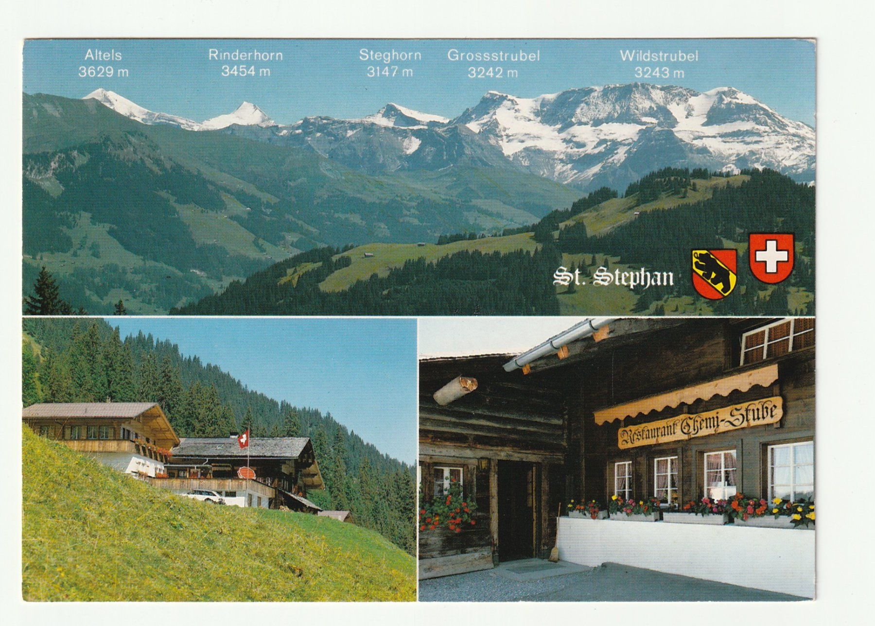 Ansichtskarten: Postkarte 1986 St. Stephan, Bergpanorama Rest. Chemistube – Gebraucht aus St. Gallen von Ricardo_Deals