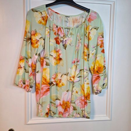 Damen Bluse Gr. 36/S Viskose Blumen Mint Rosa