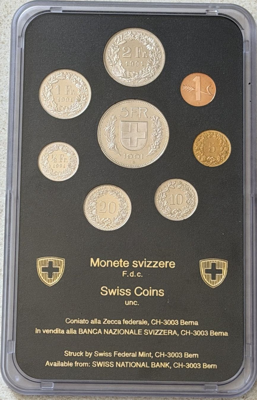 Tutti le monete: Schweizer Kursmünzsatz von 1991 stgl – Nuovo e nell'imballaggio originale da Buchs ZH venduto da Mike171