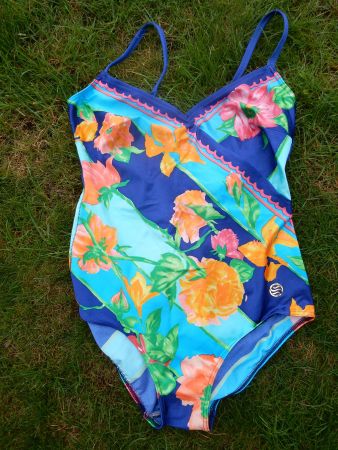 Badekleid Badeanzug blau türkis mit Rosen