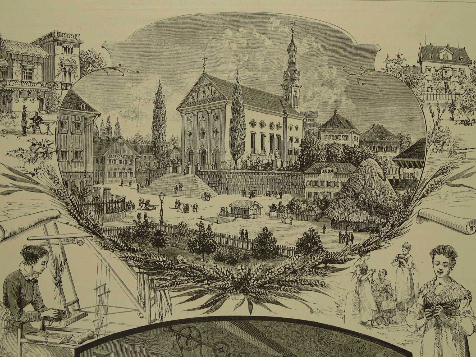 Stiche: WOHLEN, AARG. STROHINDUSTRIE, HOLZSTICH 1883 – Gebraucht aus Grüningen von Kartensammler 2