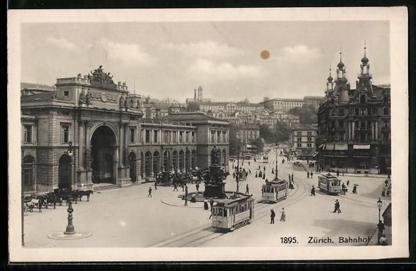 Cartoline postali: AK Zürich, Bahnhof mit Strassenbahnen – Usato da Berlin venduto da bartko-reher