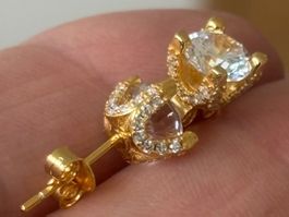 Luxus Elegante Ohrstecker Farbe : Gold Weiss Zirkonia