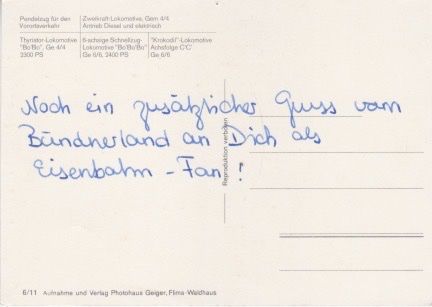 Cartoline postali: Die Lokomotiven der Rhätischen Bahn (RhB) – Usato da Schlieren venduto da Rapaelli 1