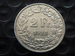 2 Fr. 1928  Auflage 0,75 Mio. Prägungen - Ungereinigt -