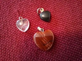 Herz Anhänger Edelstein 3 Stk. transparent, schwarz, rot 