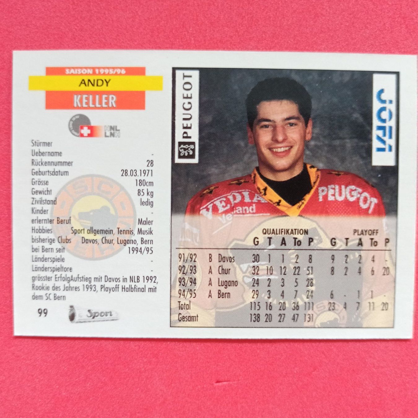Carte collezionabili: Andy Keller - SC BERN CARD - 1995/96 – Usato da Dübendorf venduto da kb86_MOVIE 1