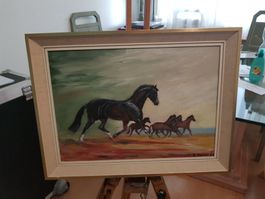 Z. Noher (1991) Galoppierende Pferde–Original Öl auf Holz