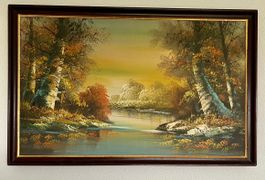 Schönes Ölbild «Landschaft mit Teich»
