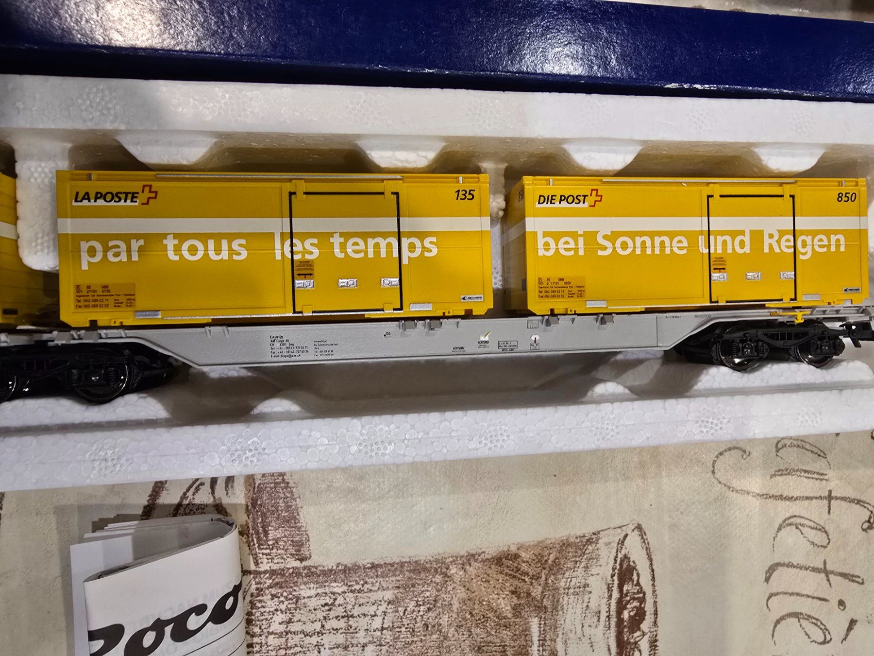 Roco Modellini di ferrovie: ROCO 66564 Container Doppeltragwagen, AAE, Schweizer Post, O – Nuovo (secondo la descrizione) da Mauren TG venduto da Defrancesco 5