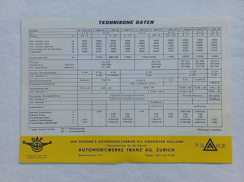Autocarri: DAF Lastwagen / LKW - Oldtimer Prospekt DAF Diesel – Usato da Frauenkappelen venduto da Chruetzhubel 1