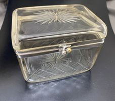 Antike Kristallglas Dose mit Silberrand, Vintage Look