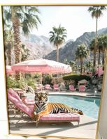 Fantastisches Bild mit Tiger am Pool 💛🐯🩵 Gold Rahmen! NEU