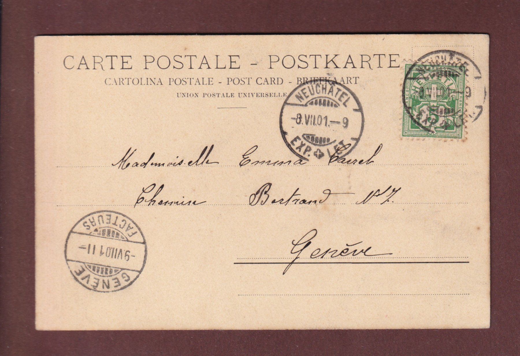 Cartoline postali: NEUCHÂTEL - 1901 CPN – Usato da Pully venduto da nicecards-shop 1