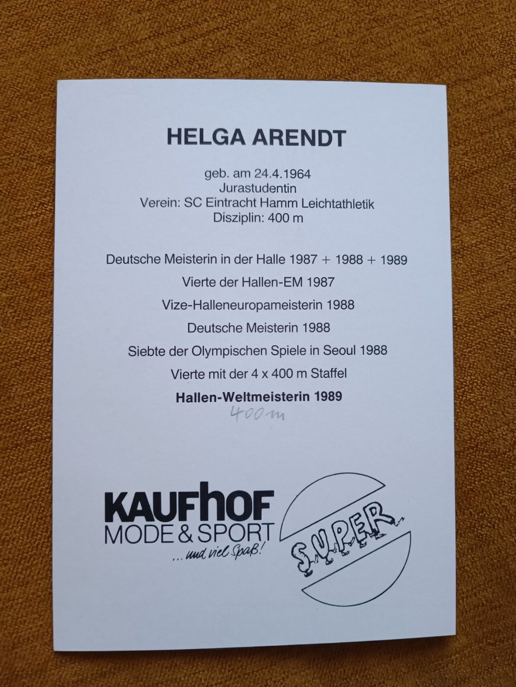 Autografi: Helga Arendt - Leichtathletik – Usato da Menziken venduto da Autogramme 1