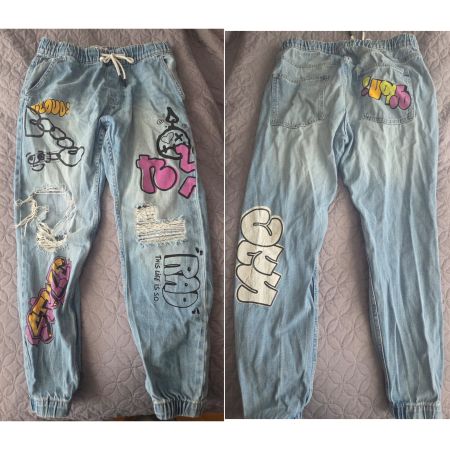 Bershka Ripped Graffiti jogger Jeans