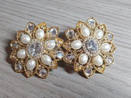 Elegante Ohrclips mit Perlen und Strass, goldfarben!
