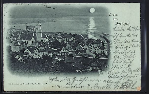 Ansichtskarten: Mondschein-AK Rorschach, Ortsansicht mit – Gebraucht aus Berlin von bartko-reher