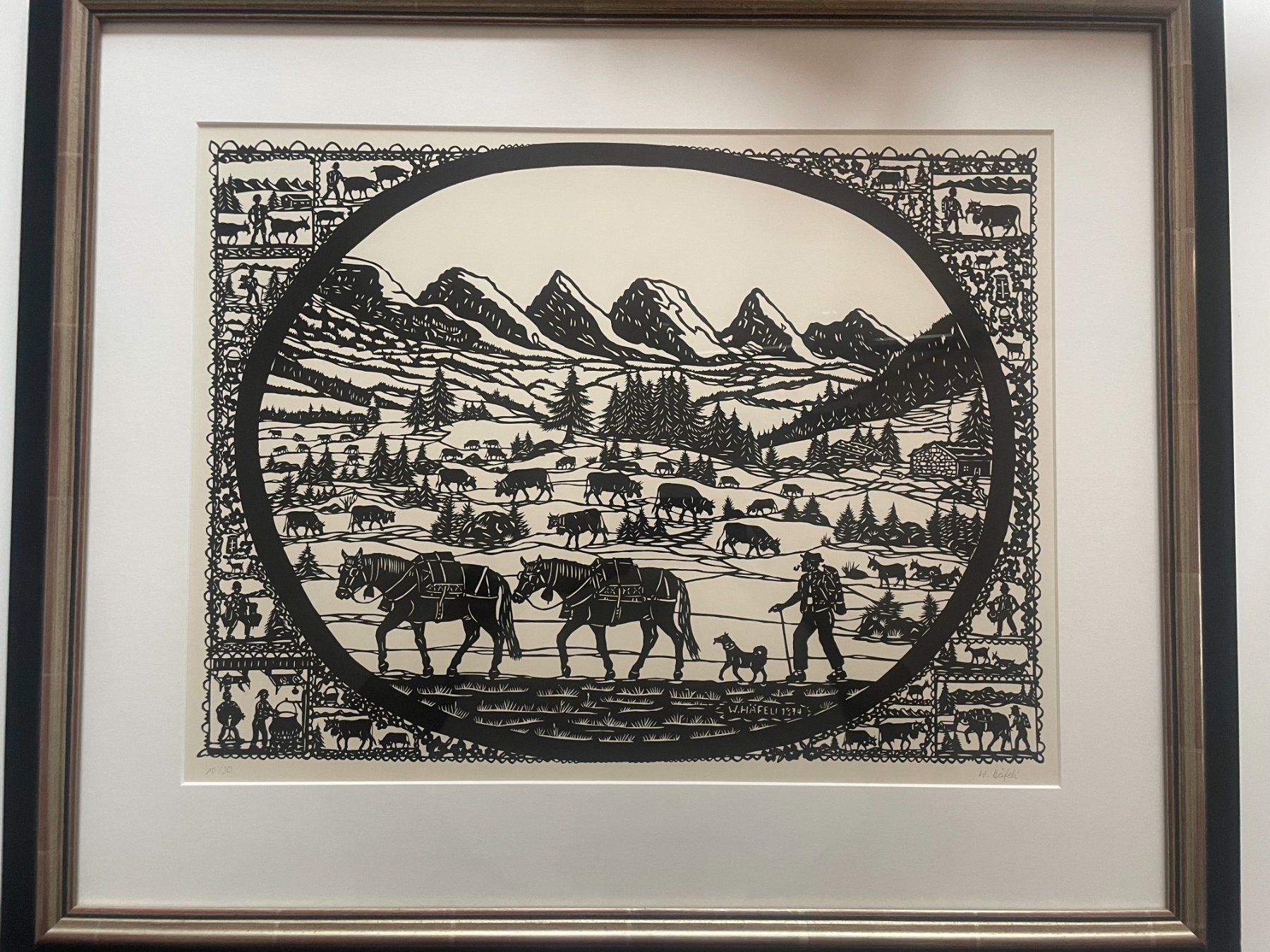 Grafica & Litografie: Appenzell - Werner Häfeli - Scherenschnitt – Usato da Rorschach venduto da Spektar