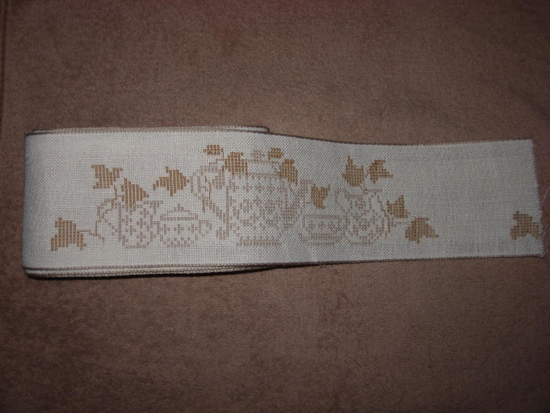 Dekobänder: Band Leinengem. ecru mit Küchenmotiven 7,5cm breit – Neu (gemäss Beschreibung) aus Füllinsdorf von Schlupp
