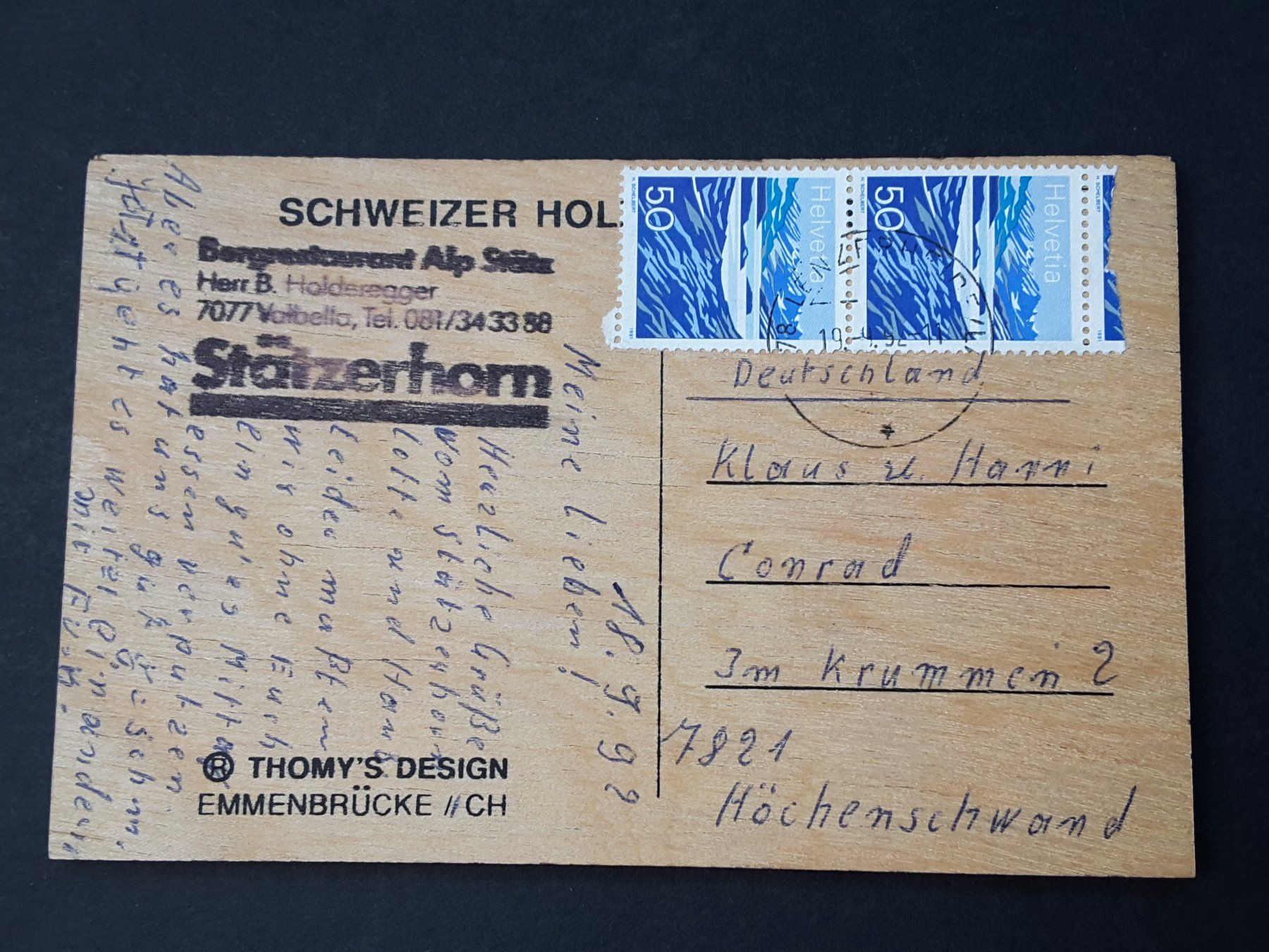 Cartoline postali: #Holz AK , gel.1992 ! – Usato da Reichenburg venduto da Pipo-67 1