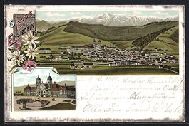 Litho Einsiedeln, Teilansicht, Kloster