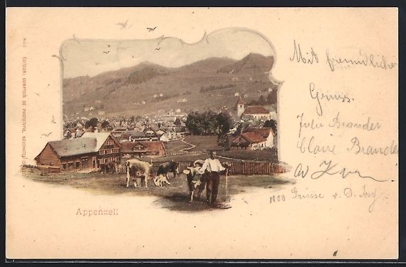 Cartoline postali: Appenzell, Totalansicht mit Kuhhirte und – Usato da Berlin venduto da bartko-reher