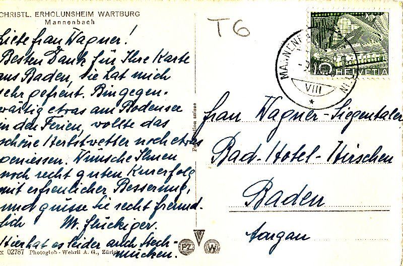 Cartoline postali: Mannenbach - Erholungsheim + 1956 – Usato da Emmenbrücke venduto da teestube 1