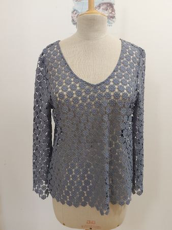 Oberteil, Spitzenstoff, grau/blau, Gr. L