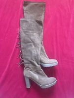 Overknee Stiefel Wildleder grau mit Fransen Grösse 39