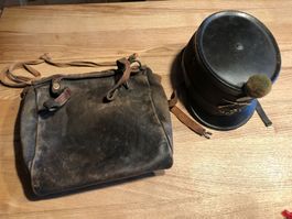 Antiker Helm +Leder/Stofftasche